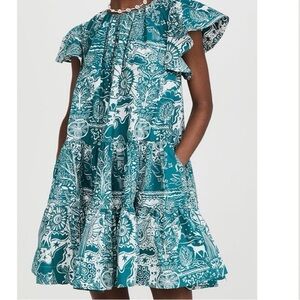 LA DoubleJ Teal and White Patterned Dress
